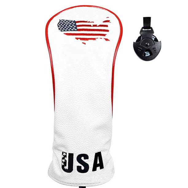 3PC Swynner Design USA Flag Golf Club Head Covers for Driver Fairway Woods Premium Leather