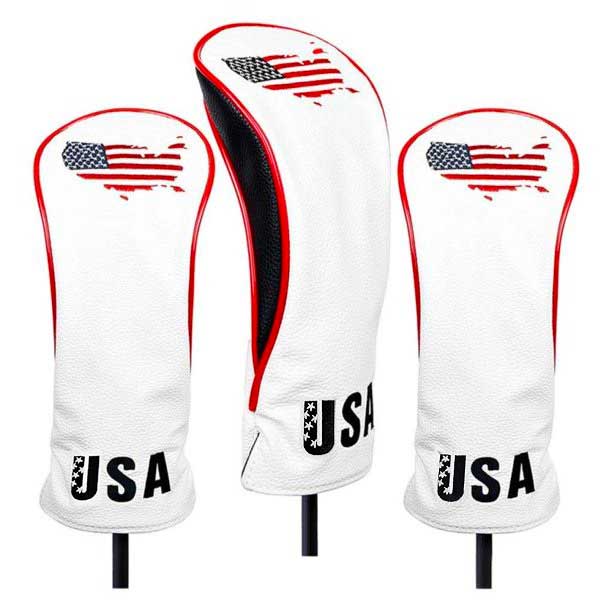 3PC Swynner Design USA Flag Golf Club Head Covers for Driver Fairway Woods Premium Leather