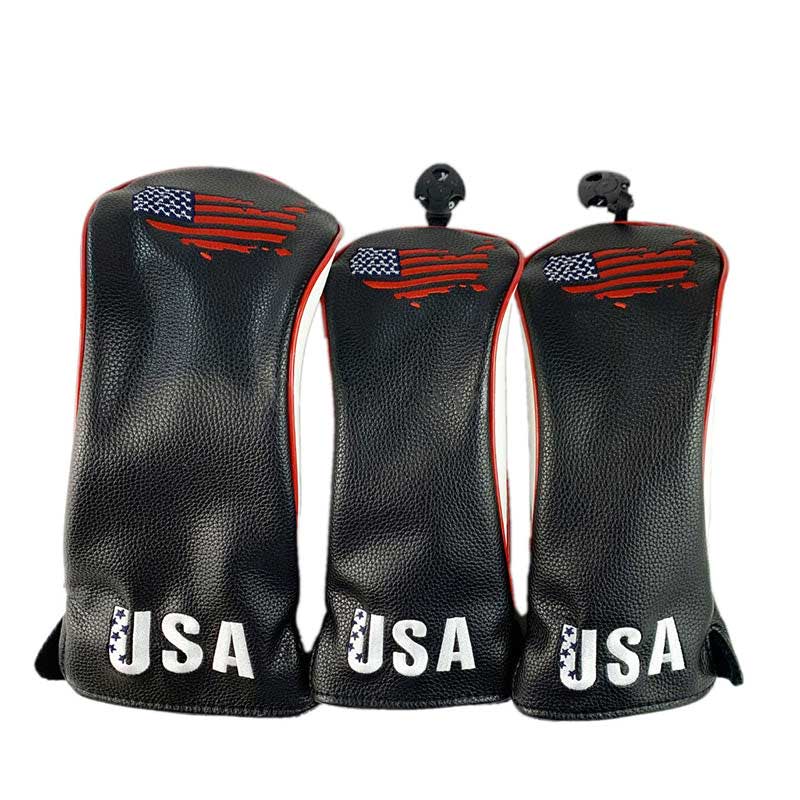3PC Swynner Design USA Flag Golf Club Head Covers for Driver Fairway Woods Premium Leather