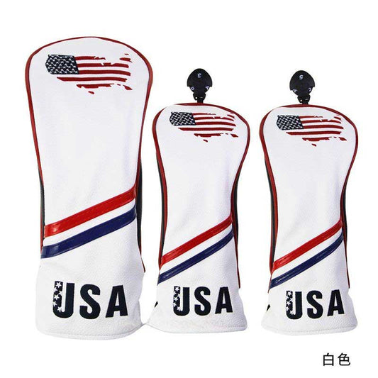 3PC Swynner Design USA Flag Golf Club Head Covers for Driver Fairway Woods Premium Leather