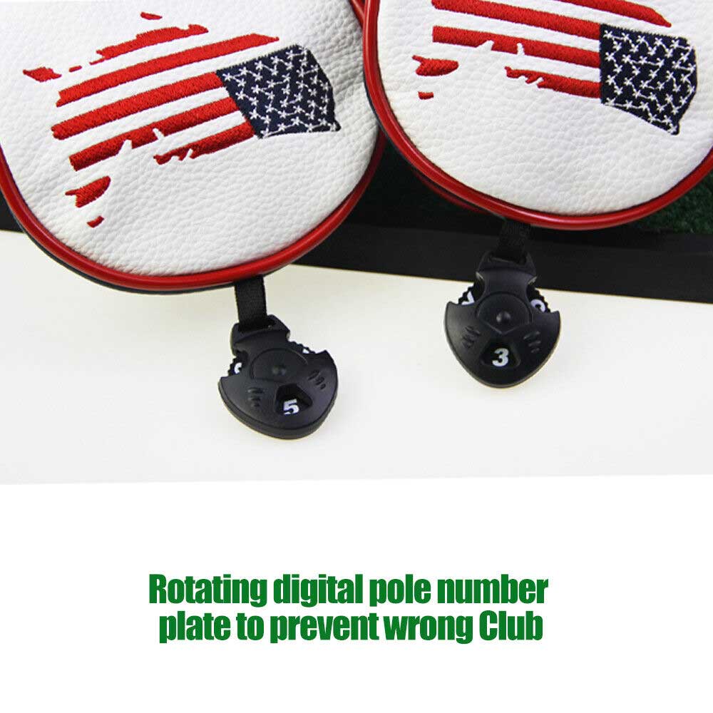 3PC Swynner Design USA Flag Golf Club Head Covers for Driver Fairway Woods Premium Leather