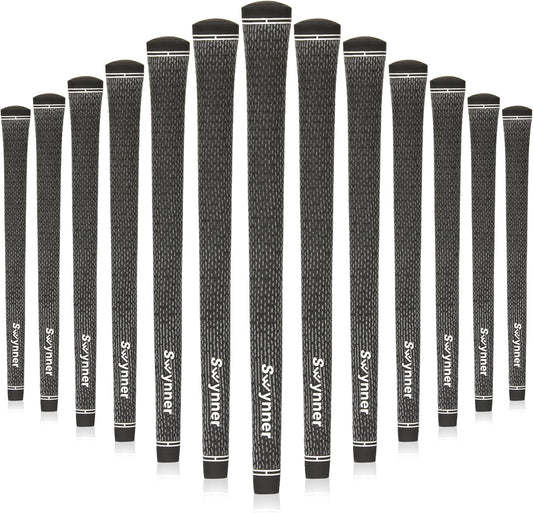 Swynner Classic Velvet Cord Swing Golf Grips - Set of 13 Standard Golf Club Grips - Black Velvet Cord - 60R Core Size - 10.75 Inch Length - Compatible with Golf Pride Tour Velvet Clubs